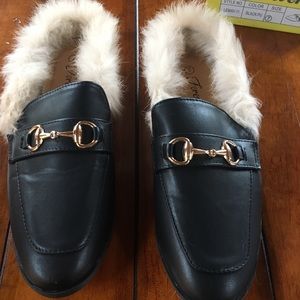 Horsebit faux fur mules. Princeton Loafer